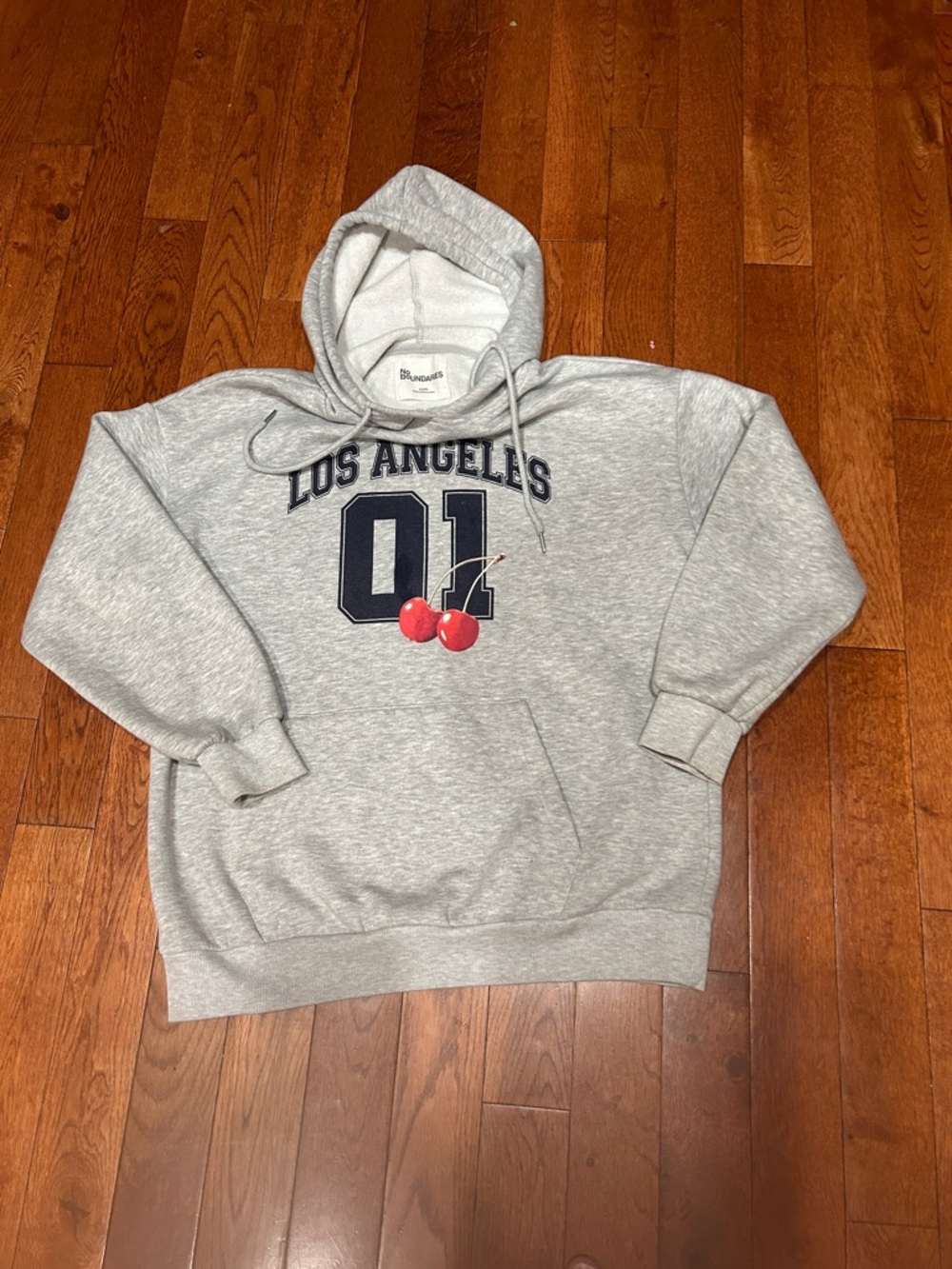 No Boundaries Gray Los Angeles 01 Hoodie with Red Cherry Graphic